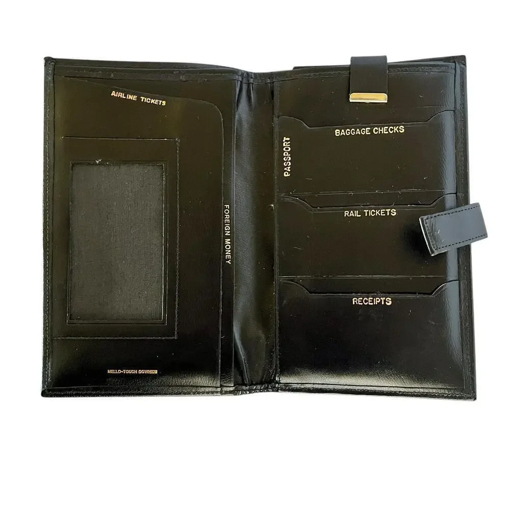 Vintage Black Cowhide Leather Travel Wallet - Unisex Document Organizer